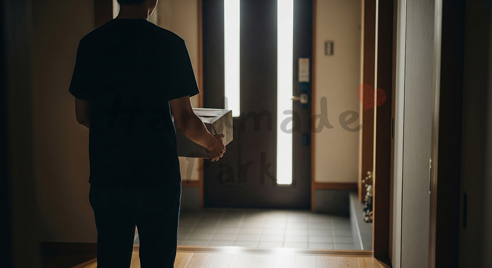 フリー素材 無料 写真｜父の日 渡しに行く前の後ろ姿（顔なし）｜LP・バナーに使いやすい