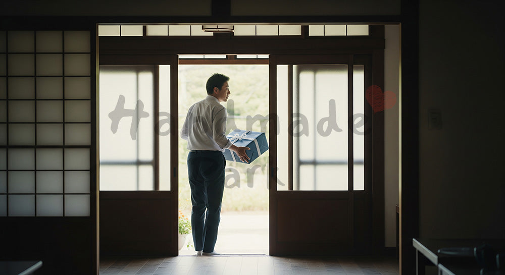 フリー素材 無料 写真｜父の日向け 渡しに行く前の後ろ姿（顔なし）｜SNS投稿のアイキャッチ向け