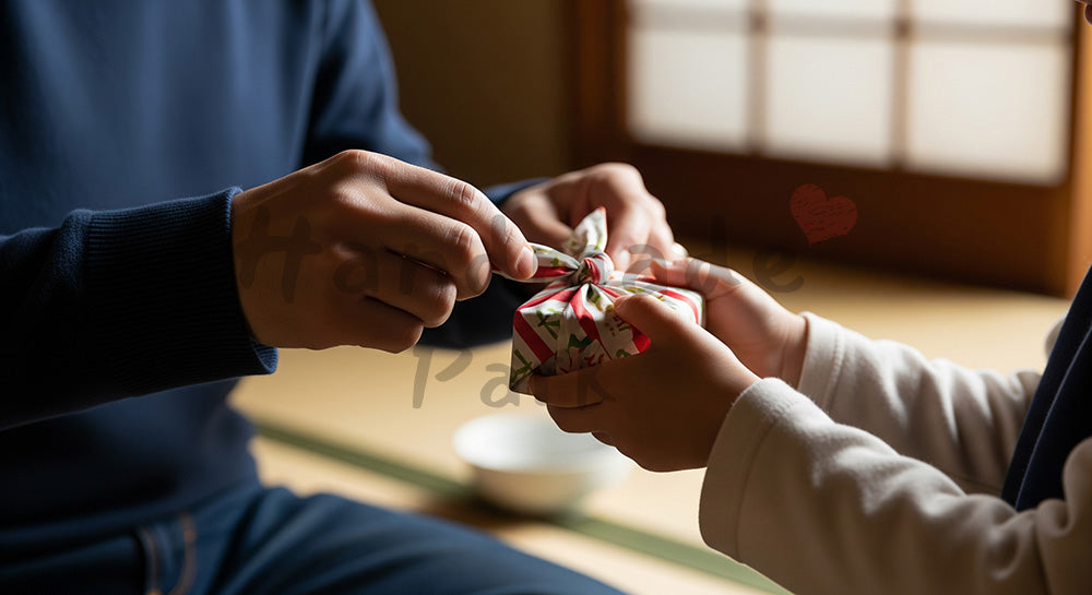 フリー素材 無料 写真｜父の日 包みをほどく手元の瞬間（顔なし） シーン｜キャンペーン告知に便利