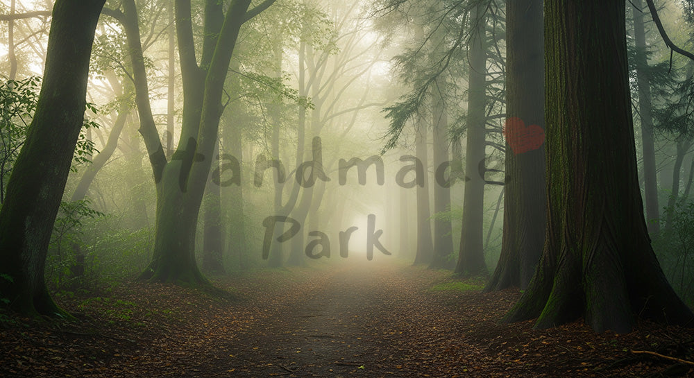 フリー素材 無料 写真｜薄霧の日本の林に続く道 実景資料にも使いやすい静かな森林風景｜Webデザインの挿し絵に便利