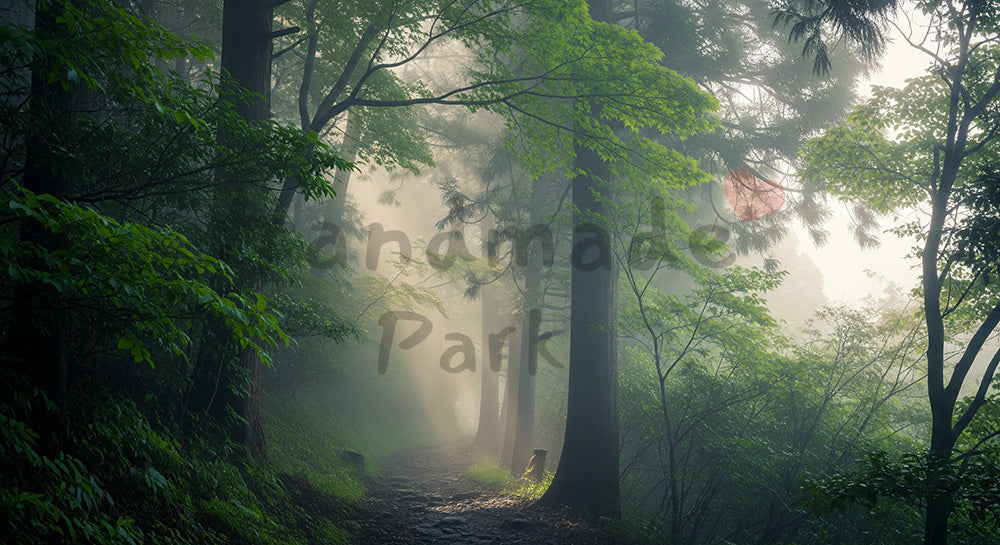 フリー素材 無料 写真｜薄霧の日本の林に続く道 実景資料にも使いやすい静かな森林風景｜資料・LPの背景に使いやすい