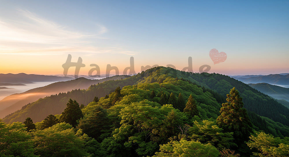 フリー素材 無料 写真｜空と森が半分ずつ広がる日本の自然風景 見出しを載せやすい背景素材｜スライド背景として使える