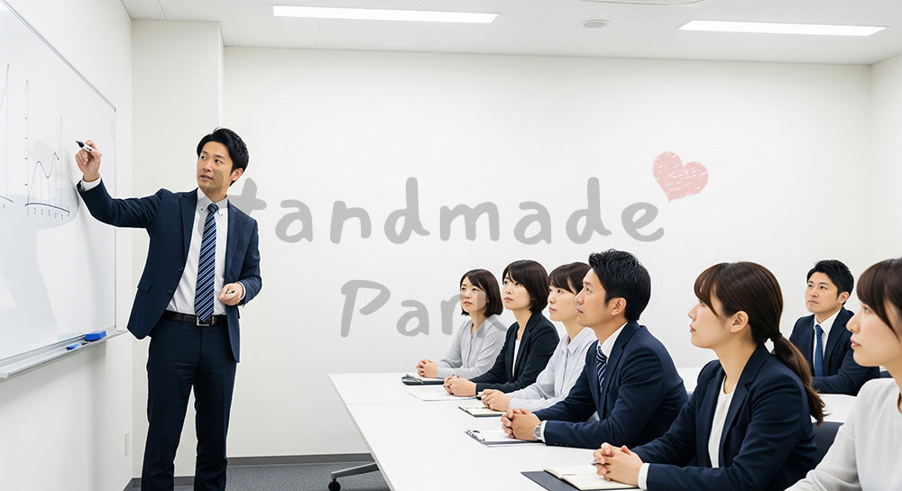 フリー素材 無料 写真|企業研修・採用向け 日本人営業がホワイトボードで提案を説明する会議室写真 シーン|LP・バナーに使いやすい