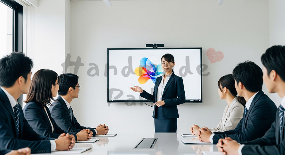 フリー素材 無料 写真｜企業サイト向け 日本人女性営業がモニター前で提案プレゼンする説得力ある写真｜LP・バナーに使いやすい