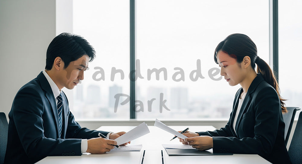 フリー素材 無料 写真｜採用向け 日本の商談で交渉する日本人営業と顧客の真剣なビジネス写真｜LP・バナーに使いやすい