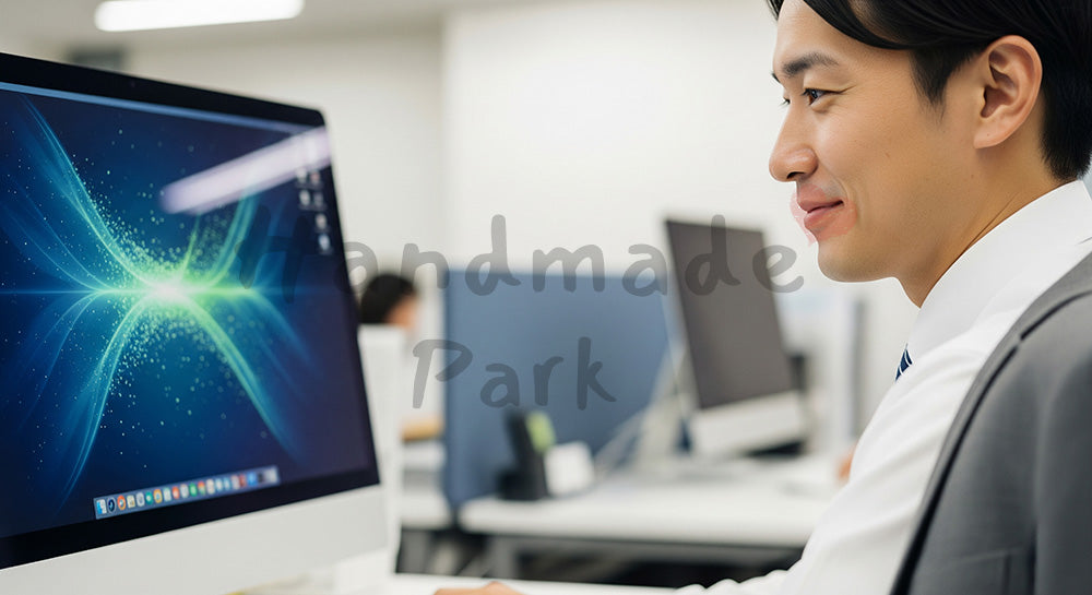 フリー素材 無料 写真｜採用向け 日本人営業がPCで顧客対応メールを作成する集中した仕事写真｜SNS投稿のアイキャッチ画像向け