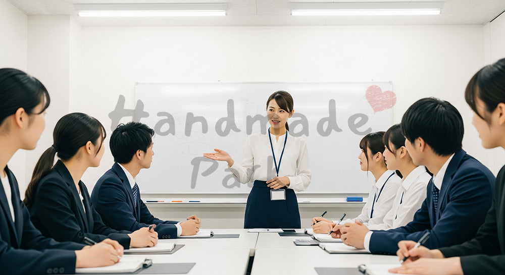 フリー素材 無料 写真|育成・採用向け 日本人営業リーダーが新人に研修指導する温かい写真|記事・スライドの差し込みに