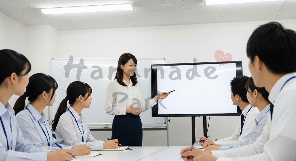 フリー素材 無料 写真｜育成・採用向け 日本人営業リーダーが新人に研修指導する温かい写真｜SNS投稿のアイキャッチ画像向け