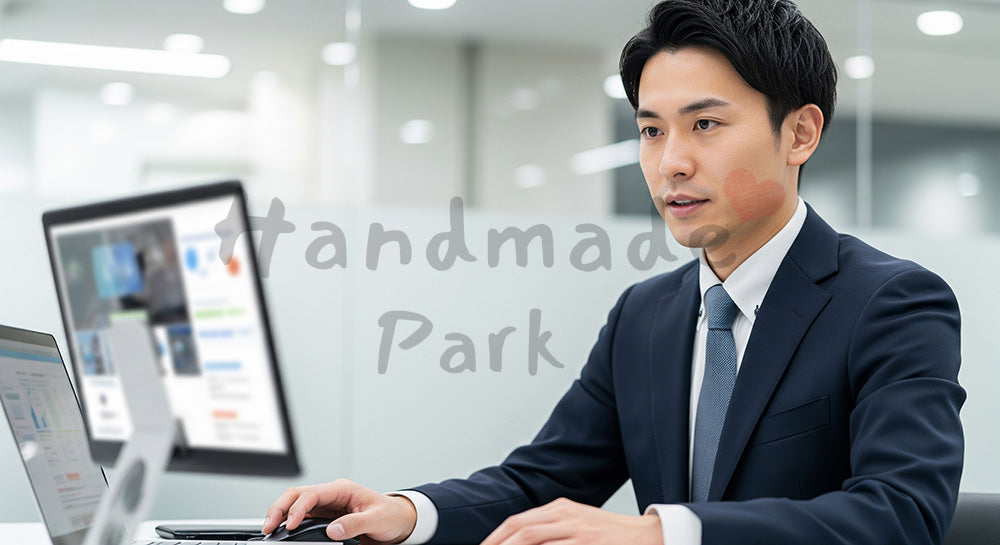 フリー素材 無料 写真｜DX/SaaS向け 日本人営業がオンラインで提案共有する真剣なオフィス写真｜SNS投稿のアイキャッチ画像向け