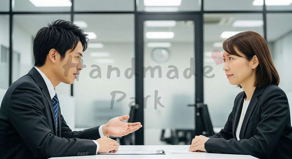 フリー素材 無料 写真｜採用・育成向け 日本の営業が提案ロープレで練習する成長が伝わる写真 シーン｜記事・スライドの差し込みに