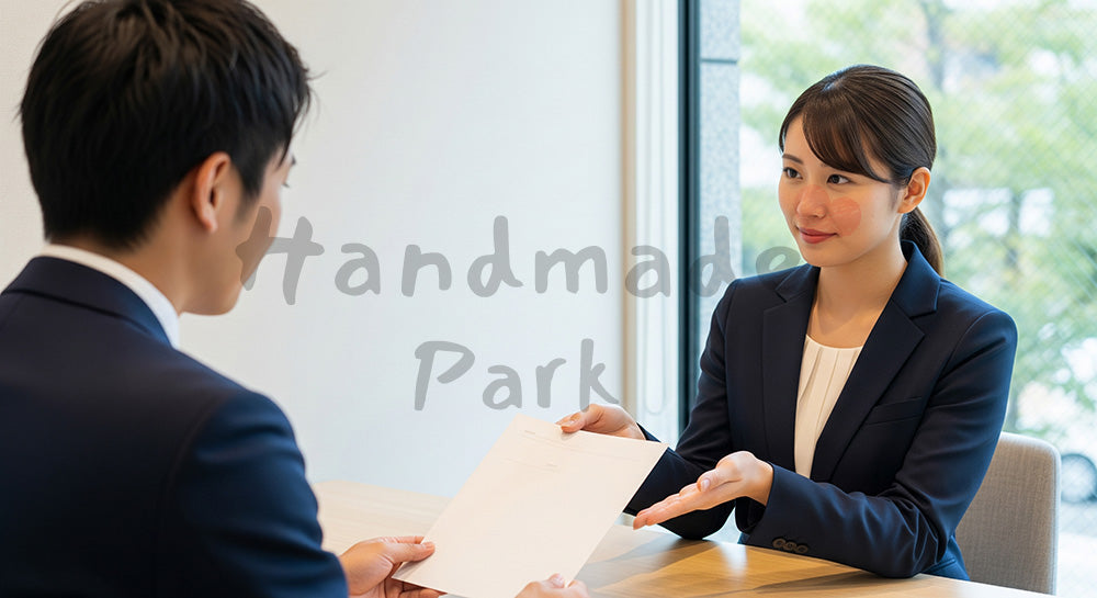 フリー素材 無料 写真｜採用向け 日本人女性営業が見積もりを説明する丁寧で信頼感ある商談写真｜特集ページの見出しに便利