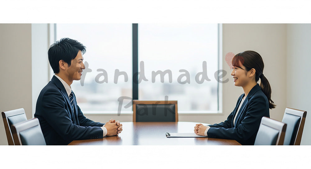 フリー素材 無料 写真｜採用向け 日本の商談で合意し笑顔でうなずく日本人営業の安心感ある写真｜SNS投稿のアイキャッチ画像向け