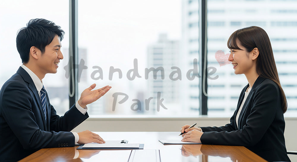 フリー素材 無料 写真｜採用向け 日本の商談で合意し笑顔でうなずく日本人営業の安心感ある写真｜記事・スライドの差し込みに