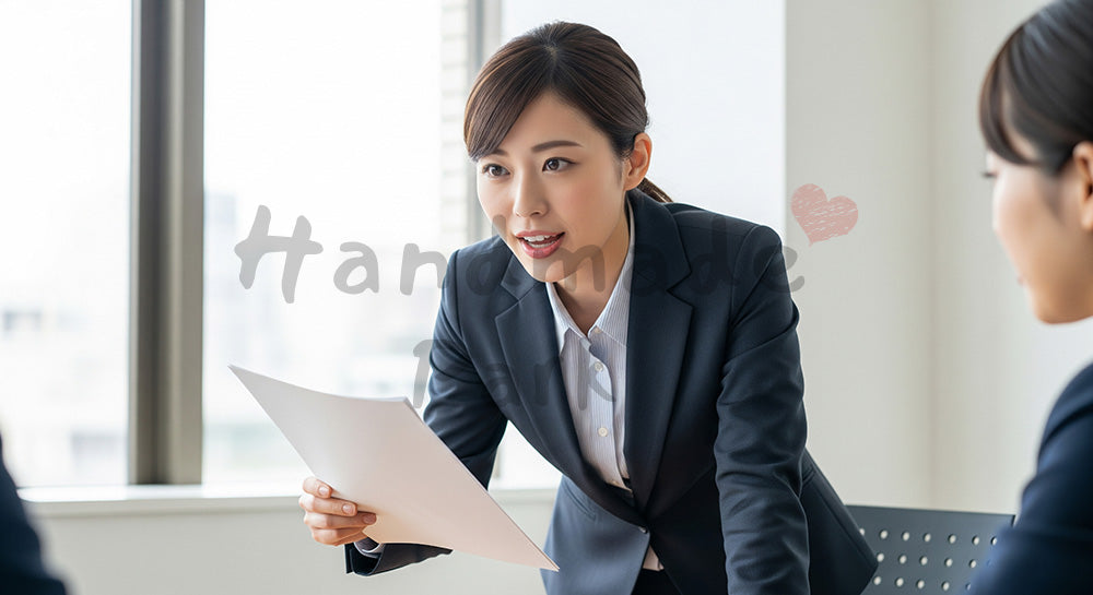 フリー素材 無料 写真｜採用向け 日本人女性営業が熱意を持って提案する説得力ある商談写真 シーン｜LP・バナーに使いやすい